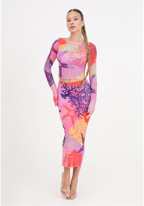Women's midi beach skirt with pink seashell pattern ME FUI | MF24-0127X1F.SIA
